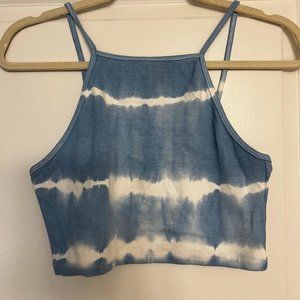Zara Blue and White Cropped Tank Top Size Large